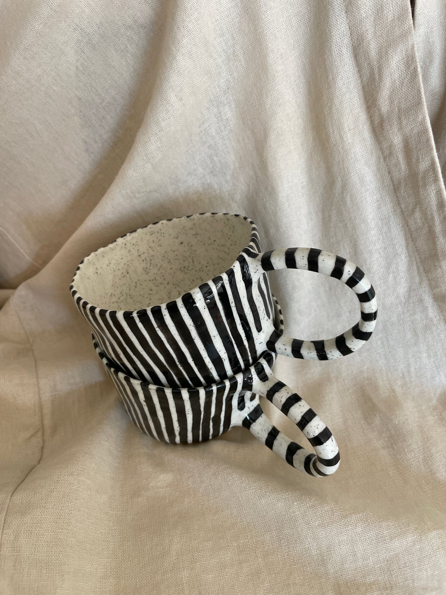 black & white striped mug