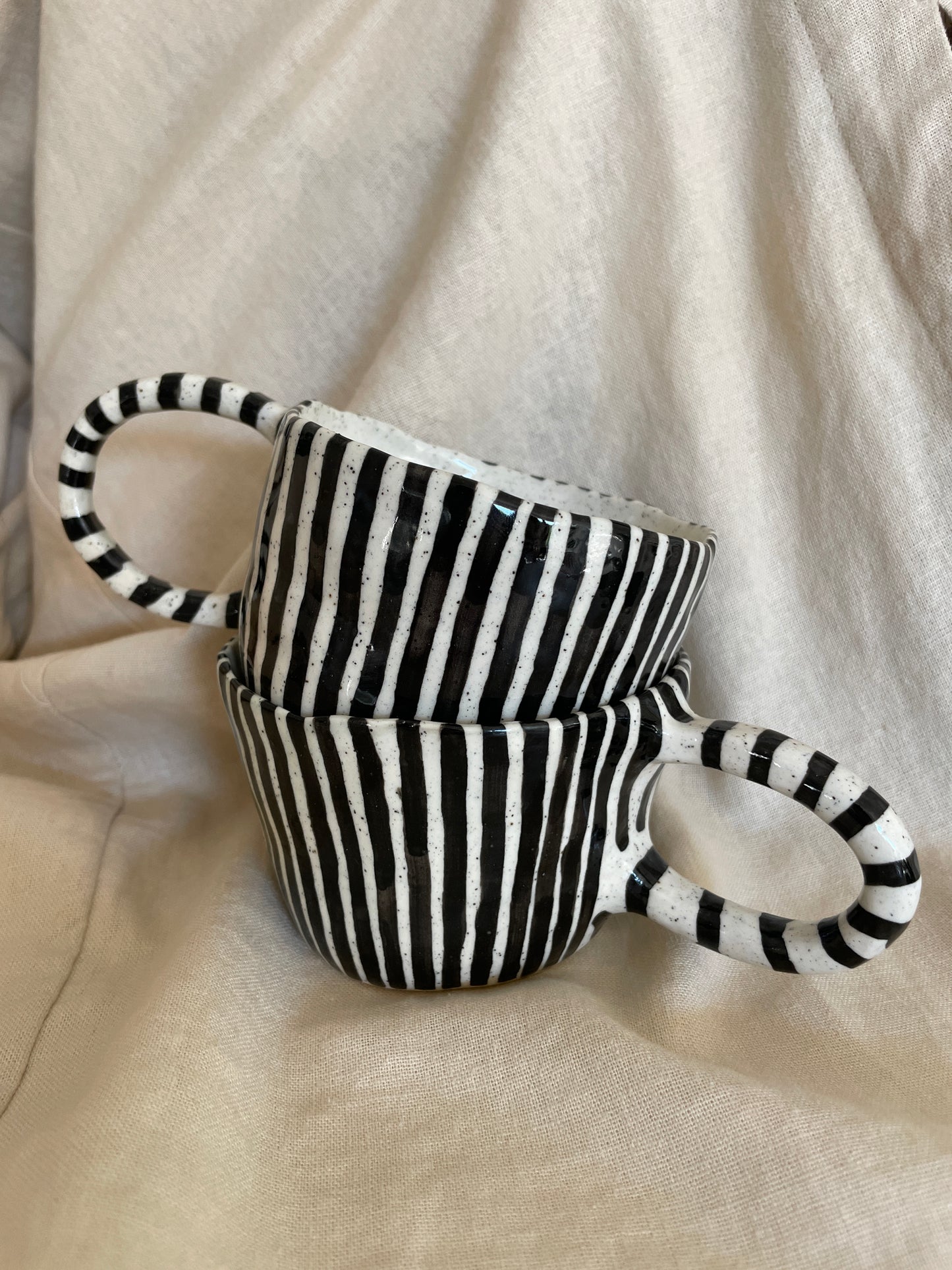 black & white striped mug