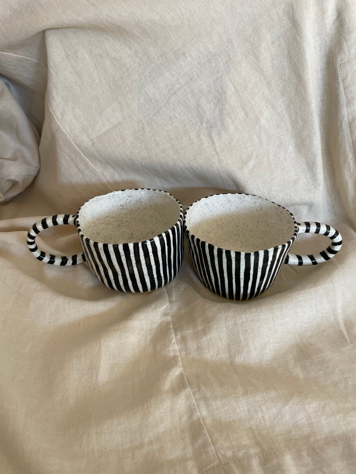 black & white striped mug