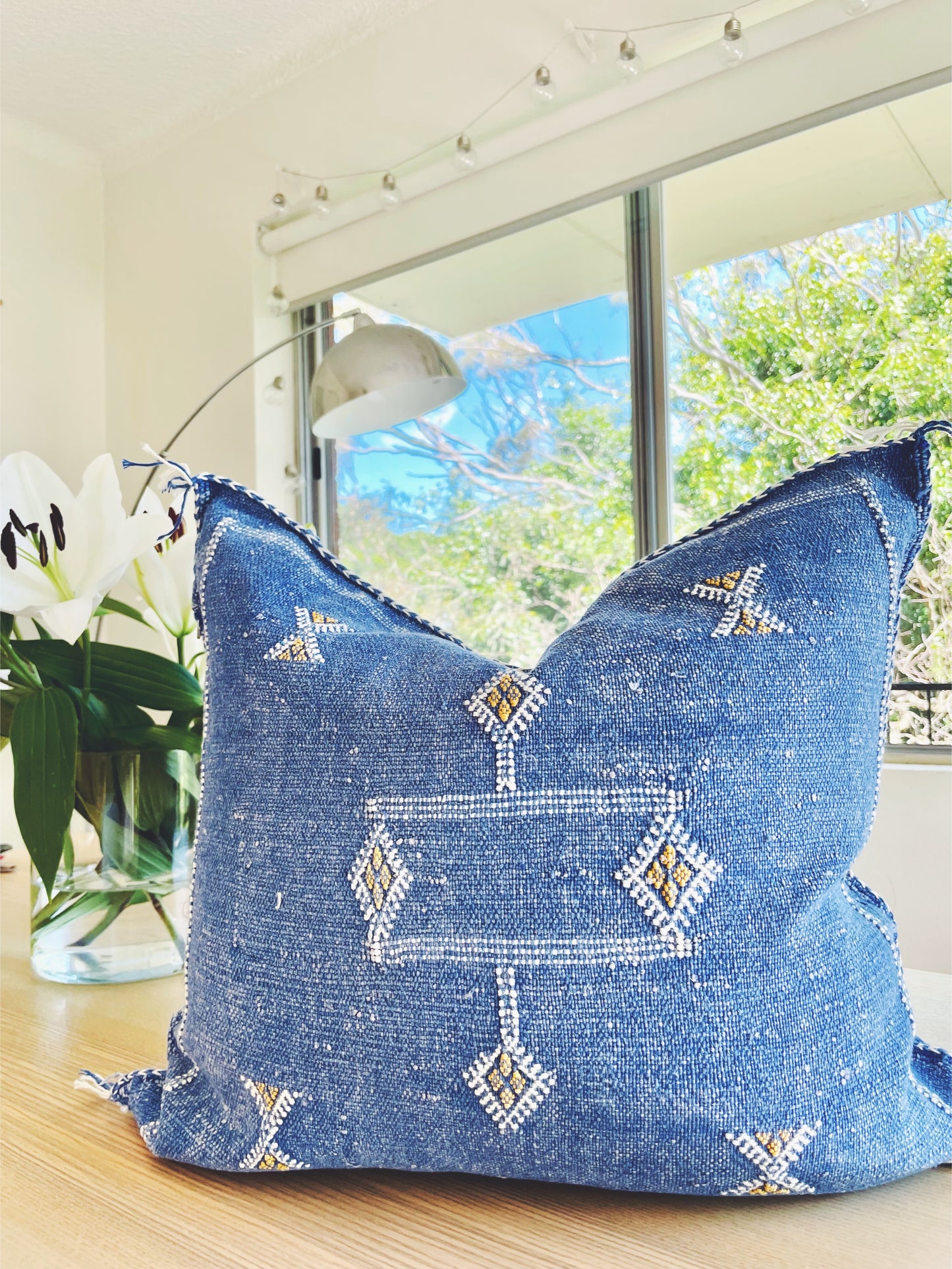 Blue Cactus Silk Cushion