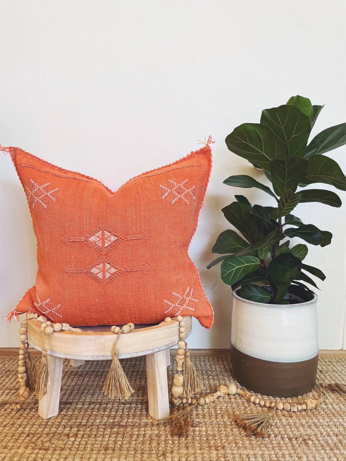 Deep Orange Cactus Silk Cushion