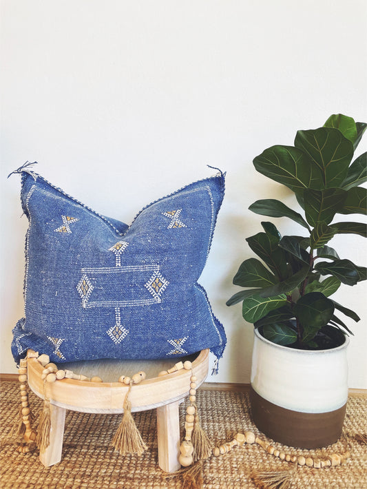 Blue Cactus Silk Cushion