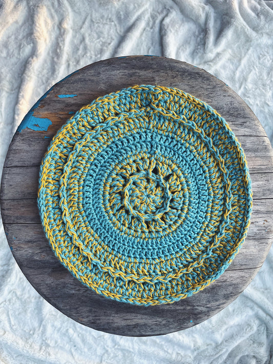 Yellow and Blue Crochet Mat